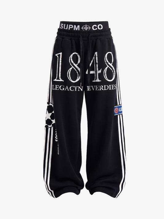 Graphic Color Block Double-Waist Sweatpants