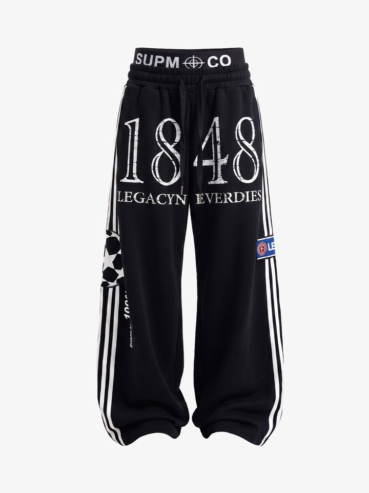 Graphic Color Block Double-Waist Sweatpants