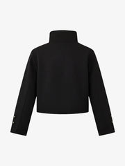 Napoleonic Diagonal-Button Stand-Collar Cropped Jacket