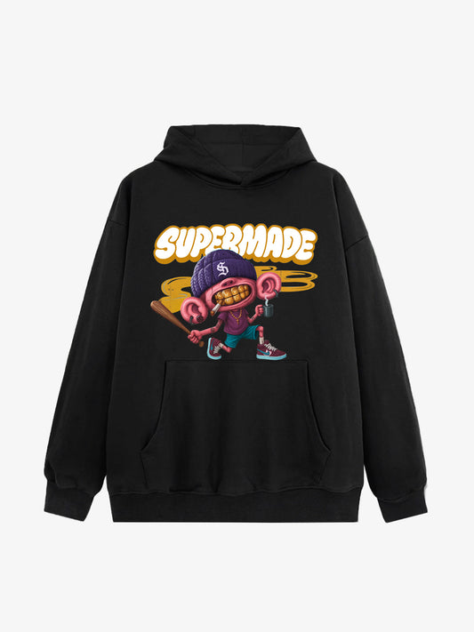 Thesupermade Cartoon Graffiti Font Baseball Trend Boy Hooded Sweatshirt 