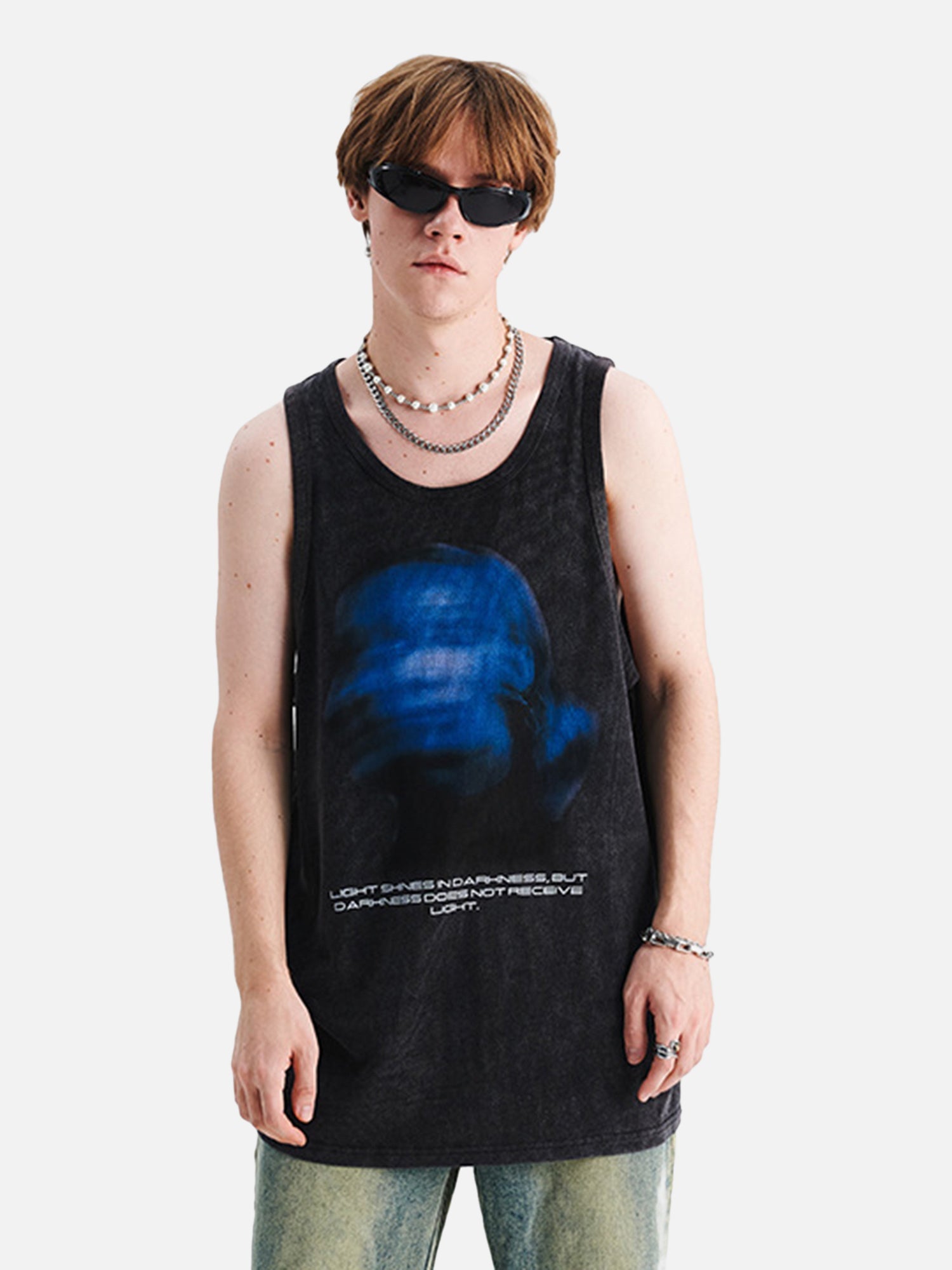 Thesupermade Washed Distressed Blurred Silhouette Print Vests