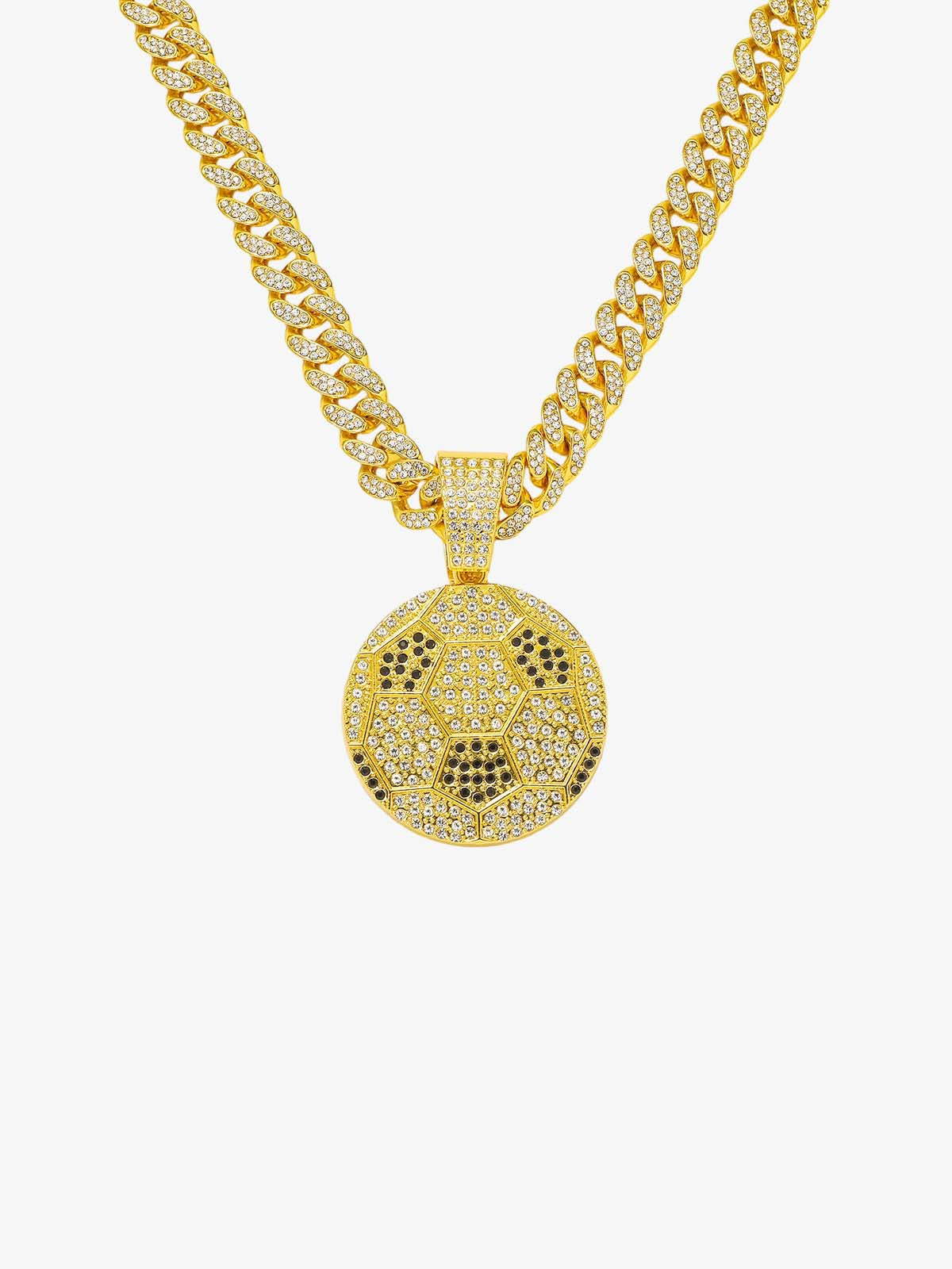 Iced Soccer Ball Pendant Chain Necklace 