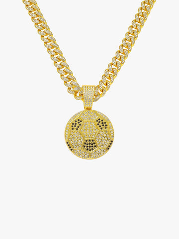 Iced Soccer Ball Pendant Chain Necklace 