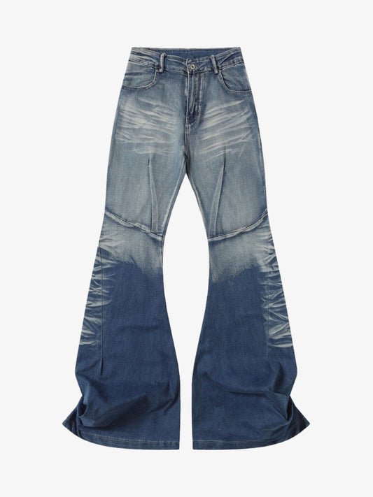 Washed Panel Seam Flare Jeans