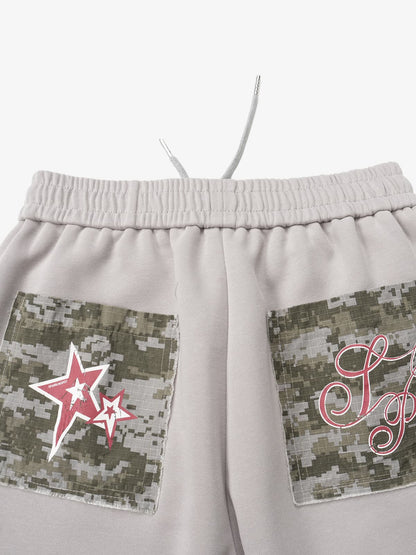 Retro Camouflage Star Patch Colorblock Casual Pants 