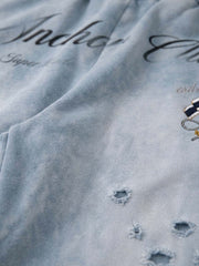 Pirate Skull Graphic Distressed Zip Hoodie & Wide-Leg Sweatpants Set