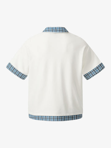 Pique Cotton Polo Shirt with Plaid Contrast Collar & Cuffs – Classic Fit
