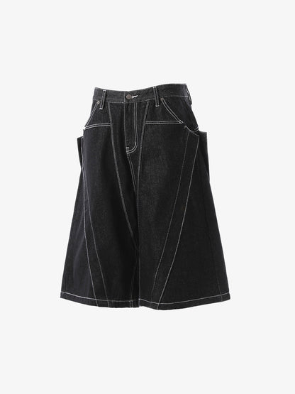 Contrast Stitching Deconstructed Denim Jorts 