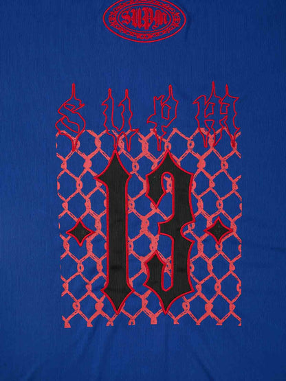 Supermade Color-Blocked V-Neck Embroidered Jersey Short-Sleeved 