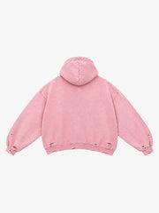 Playful Patch Distressed Boxy Hoodie