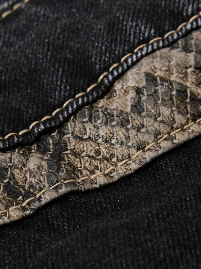Snake Waist Flared Denim Jeans – Dark Wash Gold Embroidery Fit