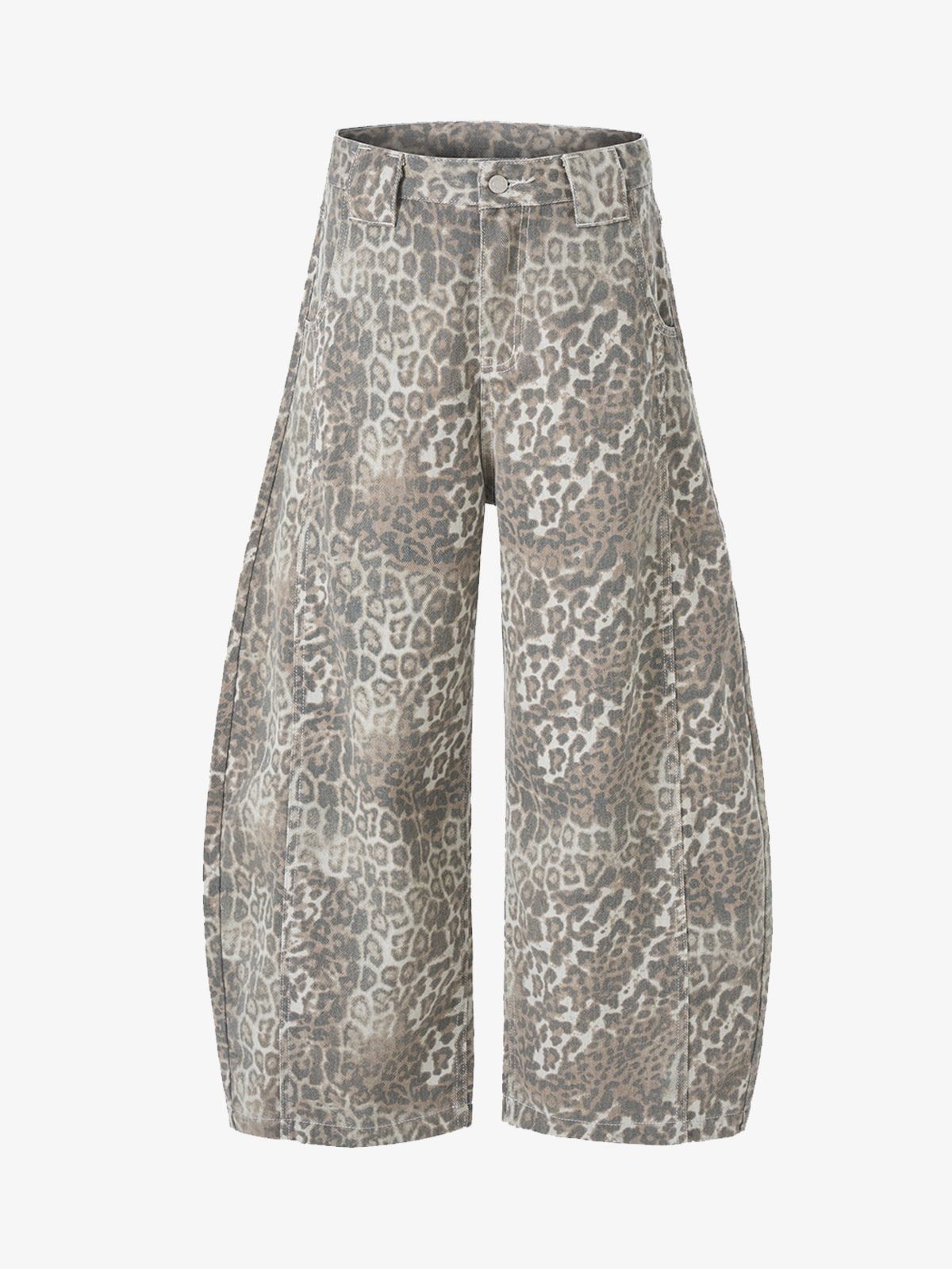 Retro Light Leopard Print Barrel Jeans 