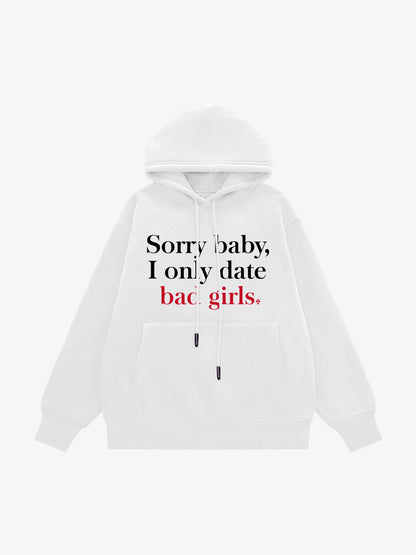 Thesupermade Street Contrast Letter Design Print Plush Hooded Sweatshirt 