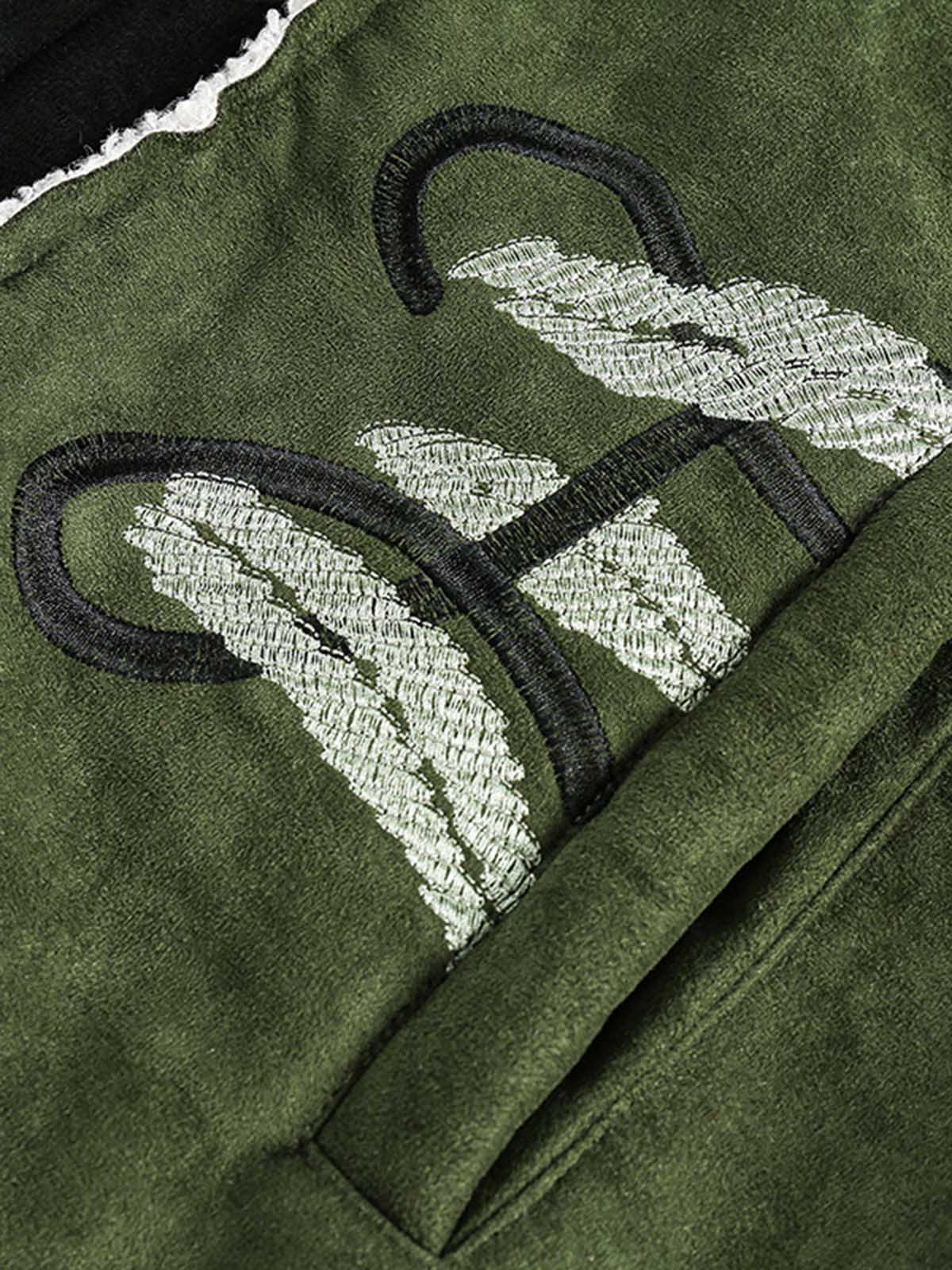Floral Embroidered Suede Fleece Jacket - 2260 