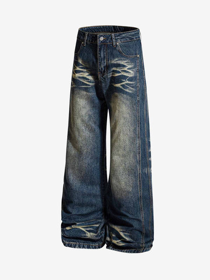 Vintage Washed Distressed Straight-Leg Jeans 