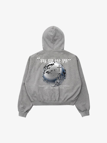 "Goodbye World" Earth Print Studded Hoodie