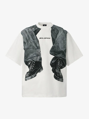 Cotton Oversized T-Shirt with Artistic Face Print and Bold Graphic Design 
