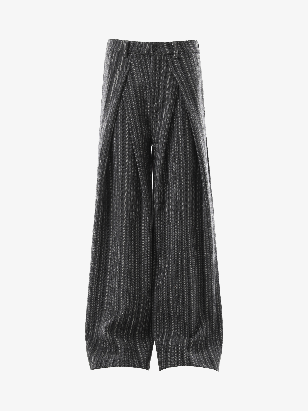 Deep-Pleat Striped Wide-Leg Trousers