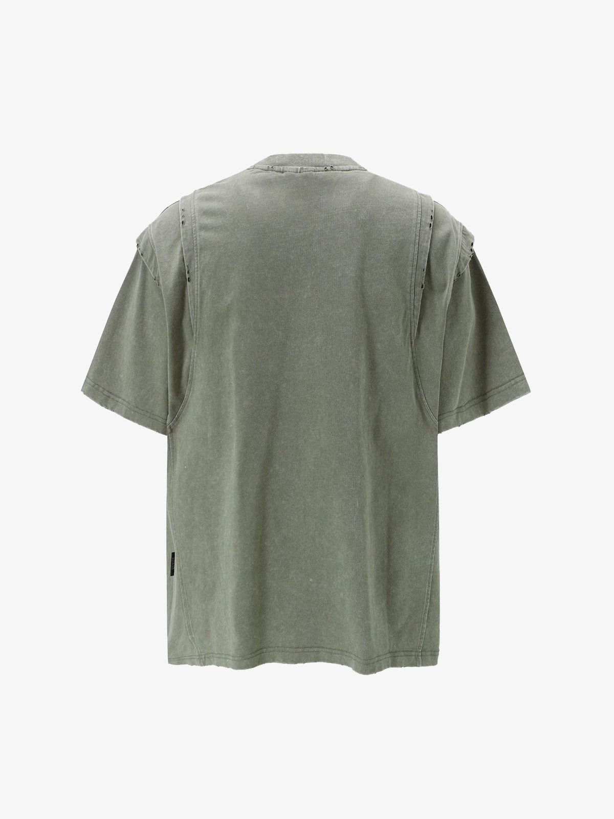 Cotton Blend Oversized T-Shirt with Distressed Denim Panels and Minimalist Logo Design 