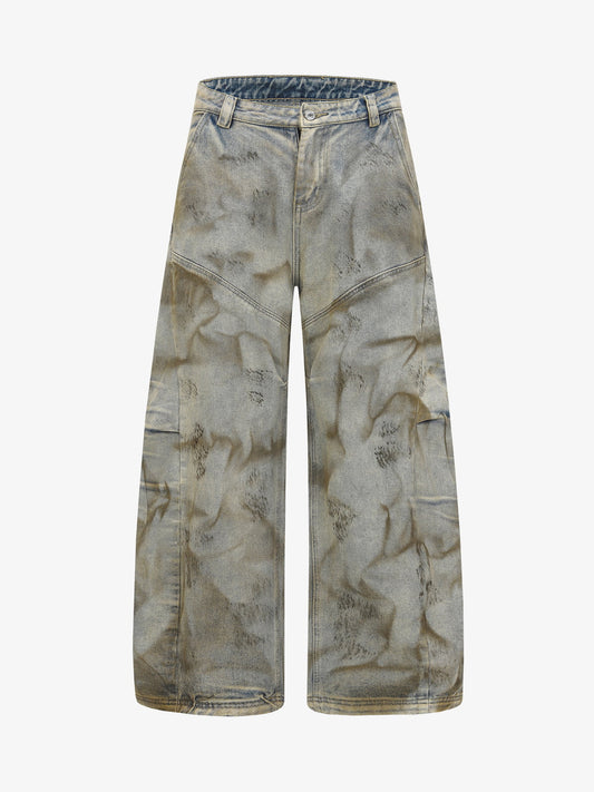 Wide-Leg Tie-Dye Denim Trousers for Modern Fashionistas 