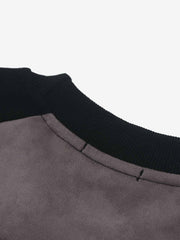 Letter Embroidered Faux Suede Long Sleeve Top