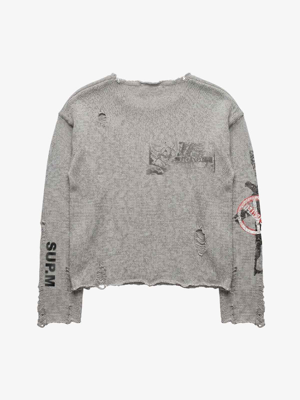 Distressed Graphic Ripped Pullover Sweater