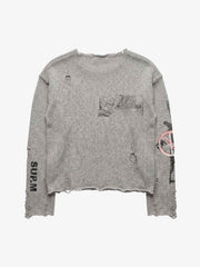 Distressed Graphic Ripped Pullover Sweater