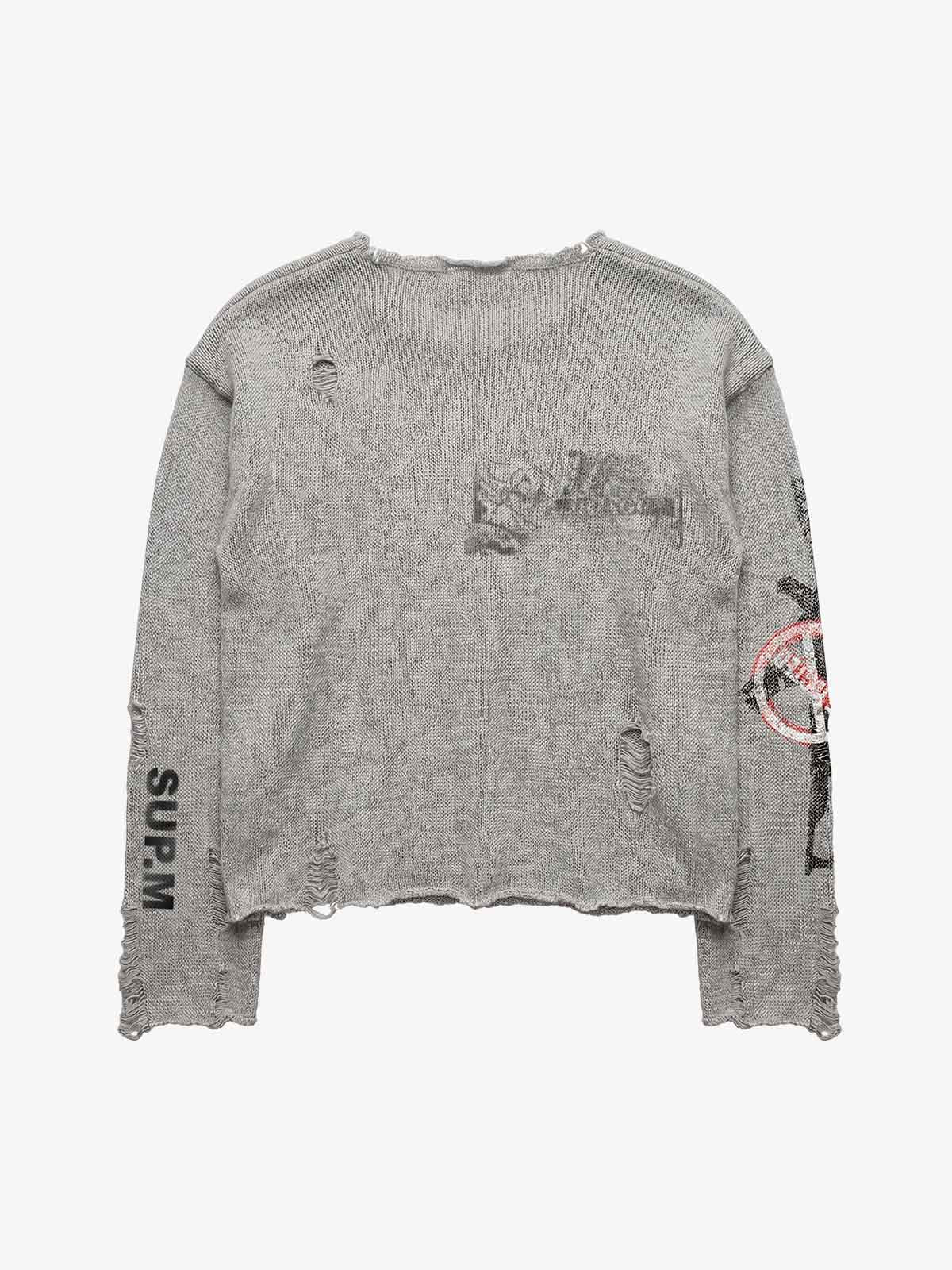 Distressed Graphic Ripped Pullover Sweater