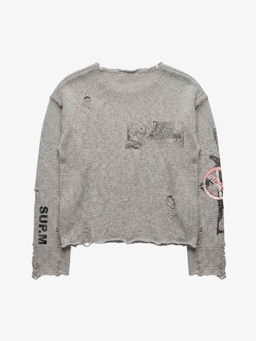 Distressed Graphic Ripped Pullover Sweater