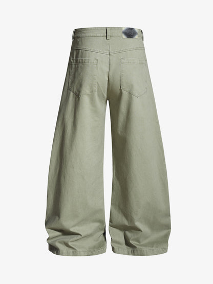 Heavy-Duty Studded Curved Wide-Leg Pants 