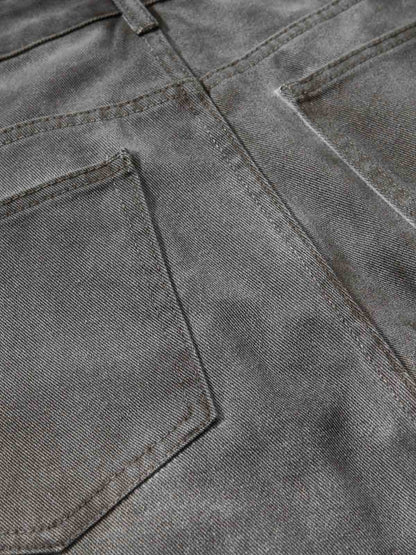 Washed Pleated Wide-Leg Jeans 