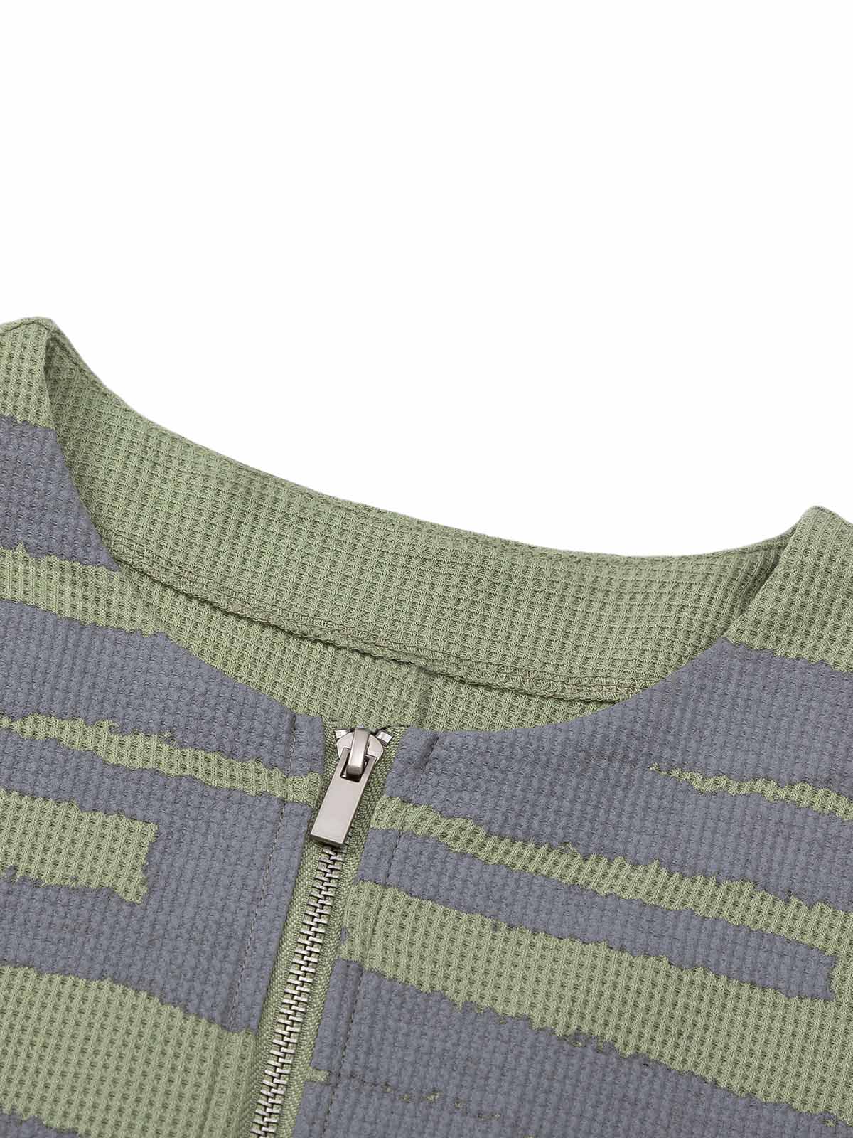 Half Zip Crew Neck Printed Knitted Sweater 