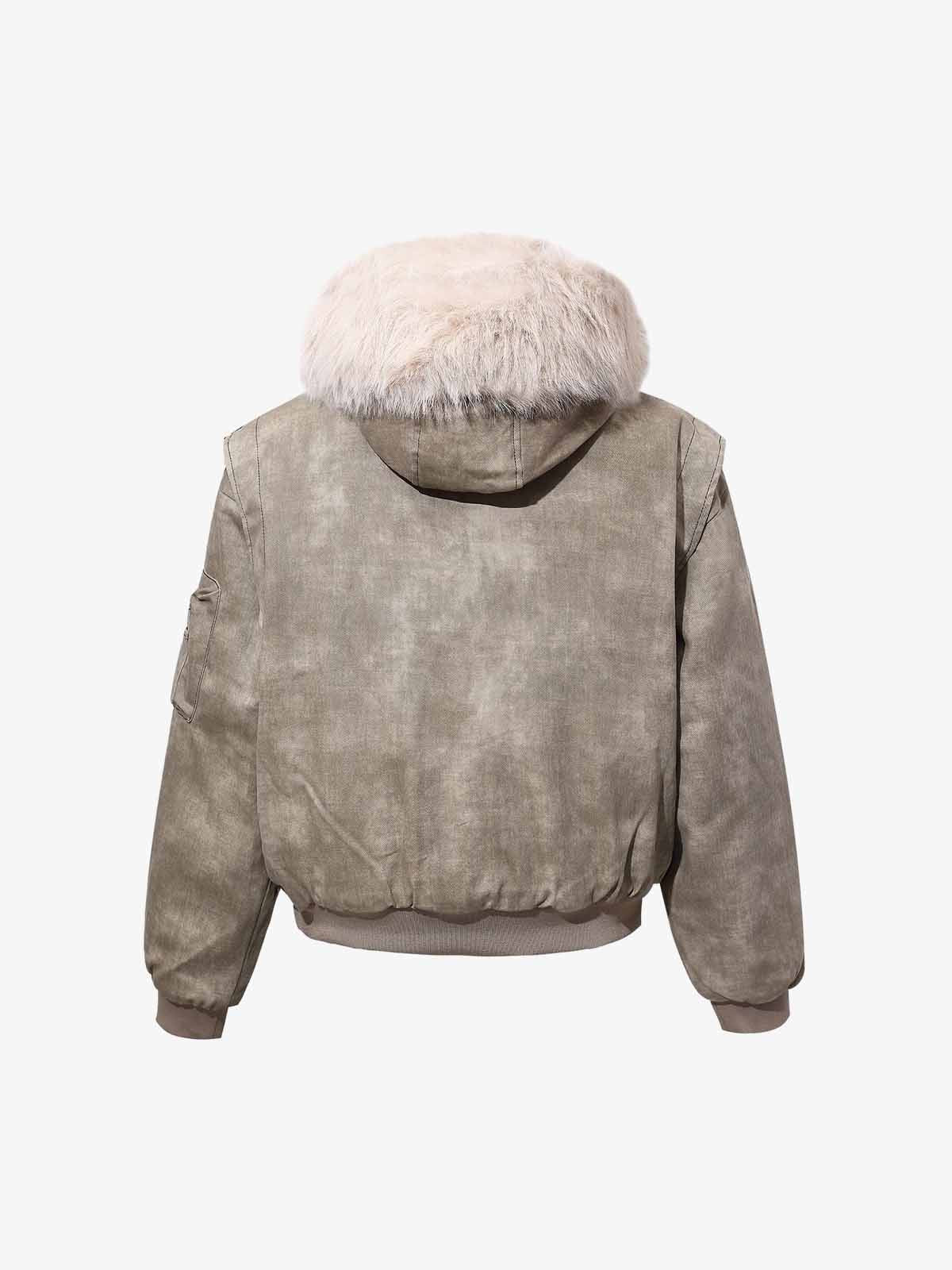 Washed Patchwork Contrast Bomber Jacket 