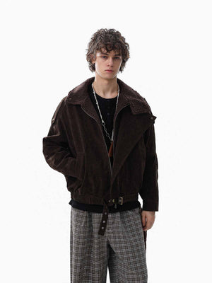 Retro Lambswool Stand Collar Asymmetrical Suede Padded Jacket 