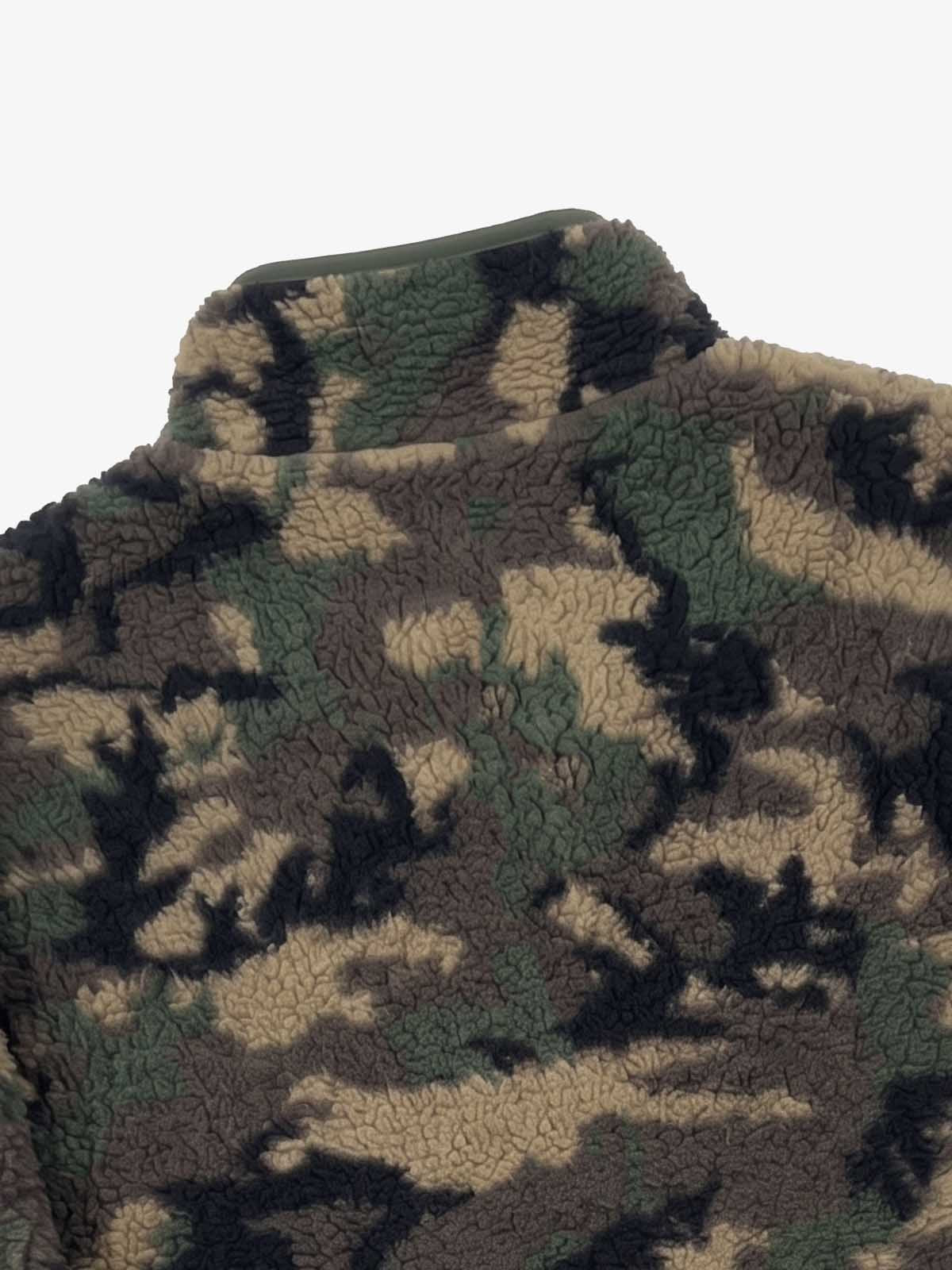 Letter Embroidered Camo Fleece Pullover Jacket