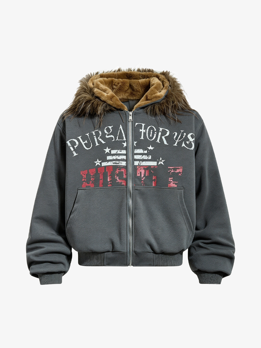 Faux Fur Trim Zip-Up Coat