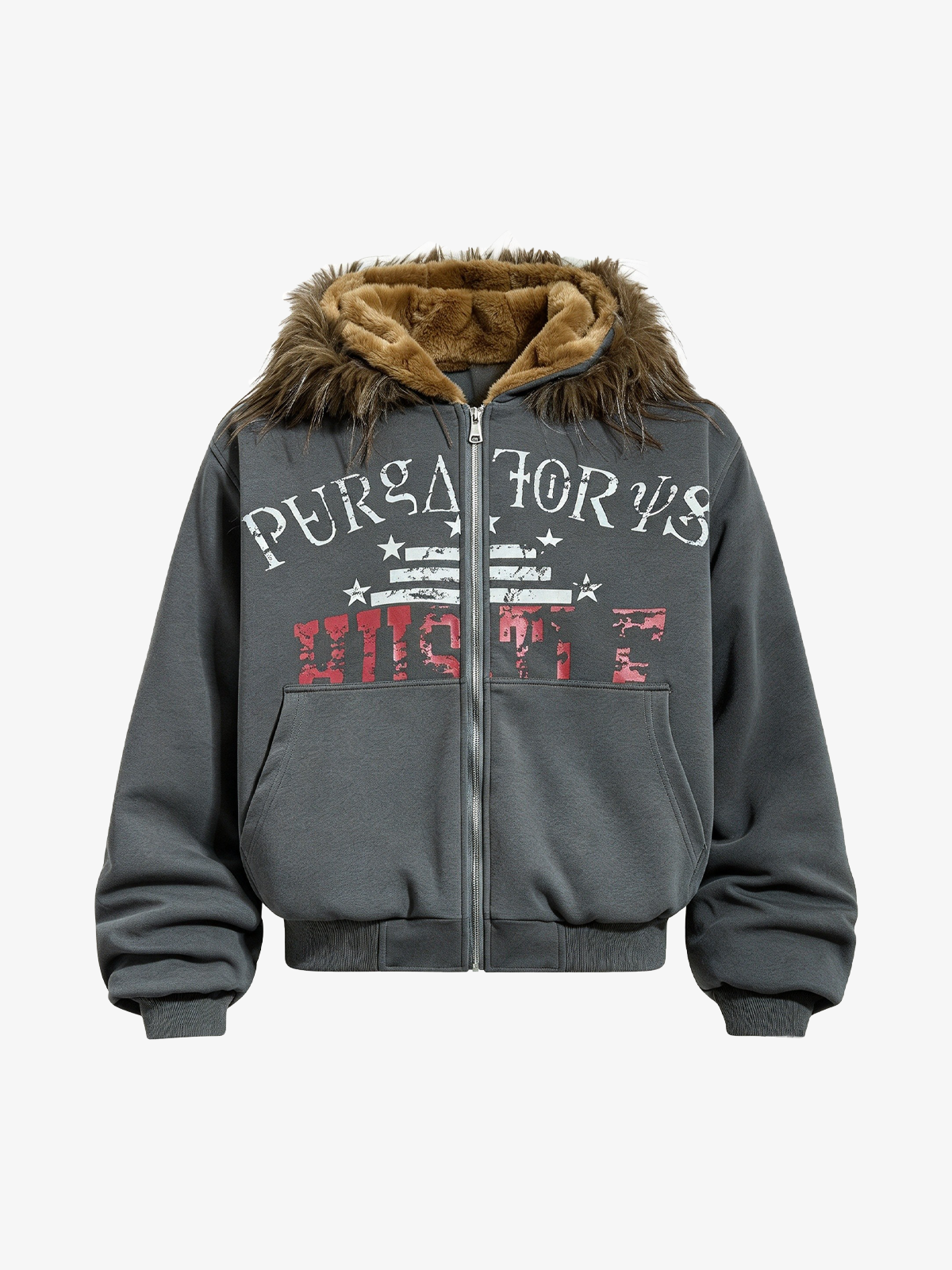 Faux Fur Trim Zip-Up Coat