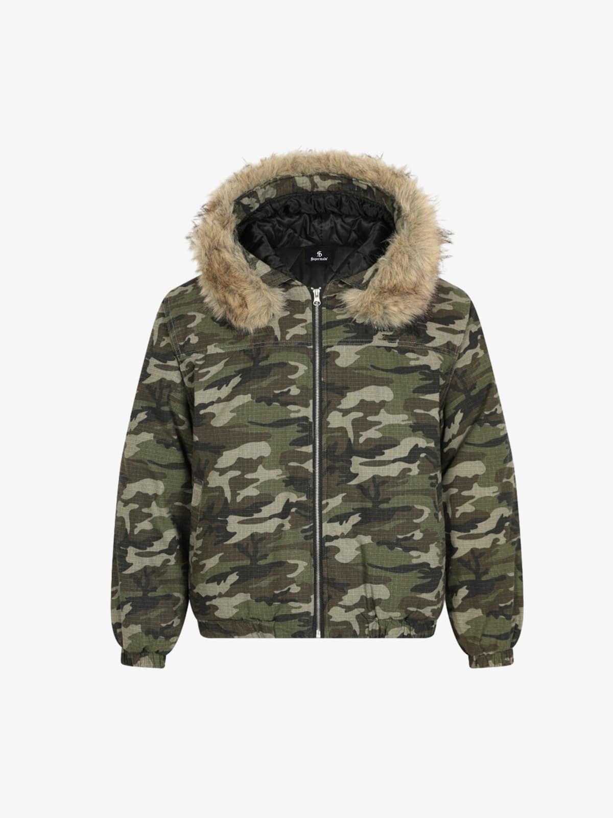 Detachable Fur Collar Forest Camo Padded Jacket 
