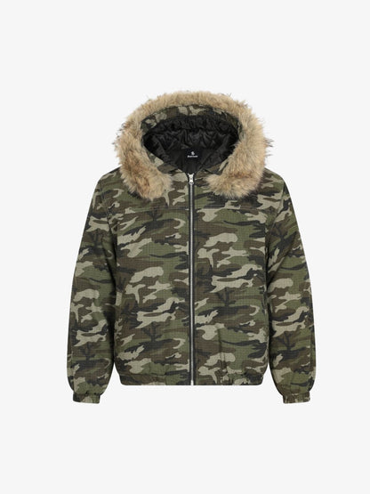 Detachable Fur Collar Forest Camo Padded Jacket 