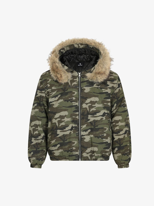Detachable Fur Collar Forest Camo Padded Jacket 