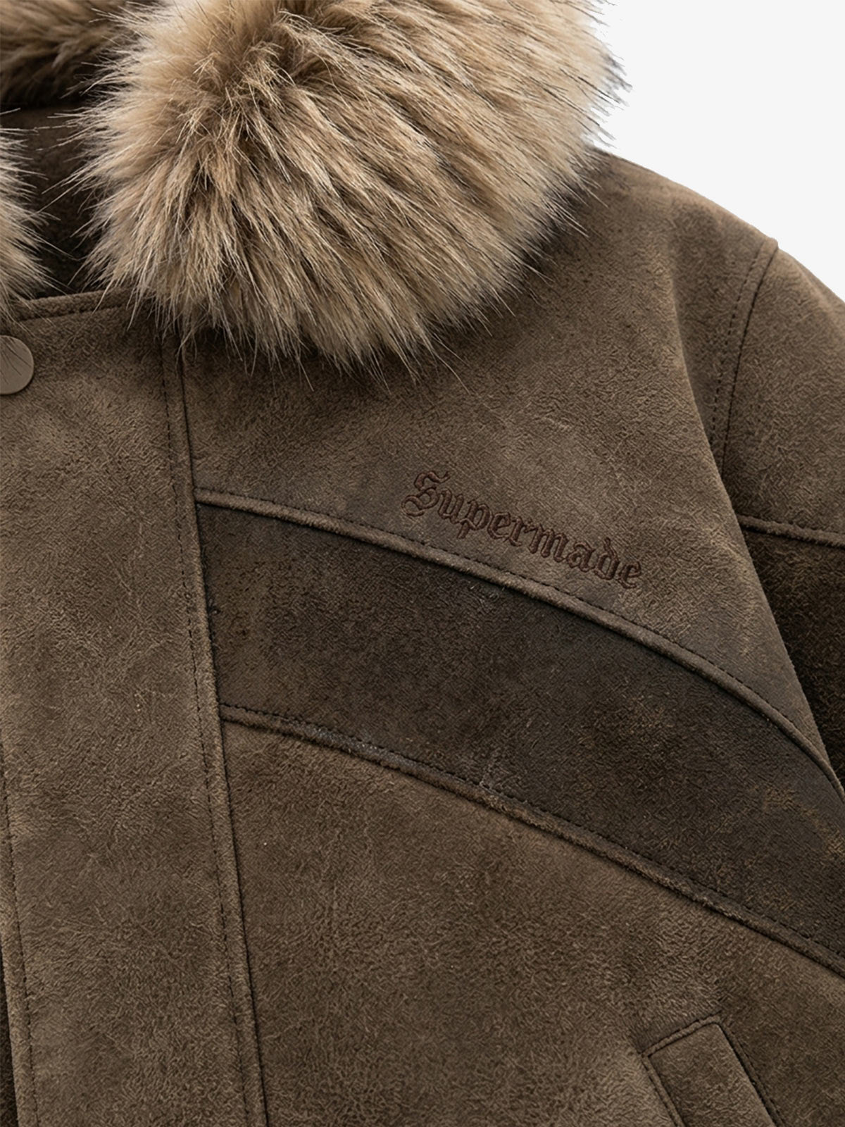 Faux-Fur Collar Suede-Effect Padded Coat