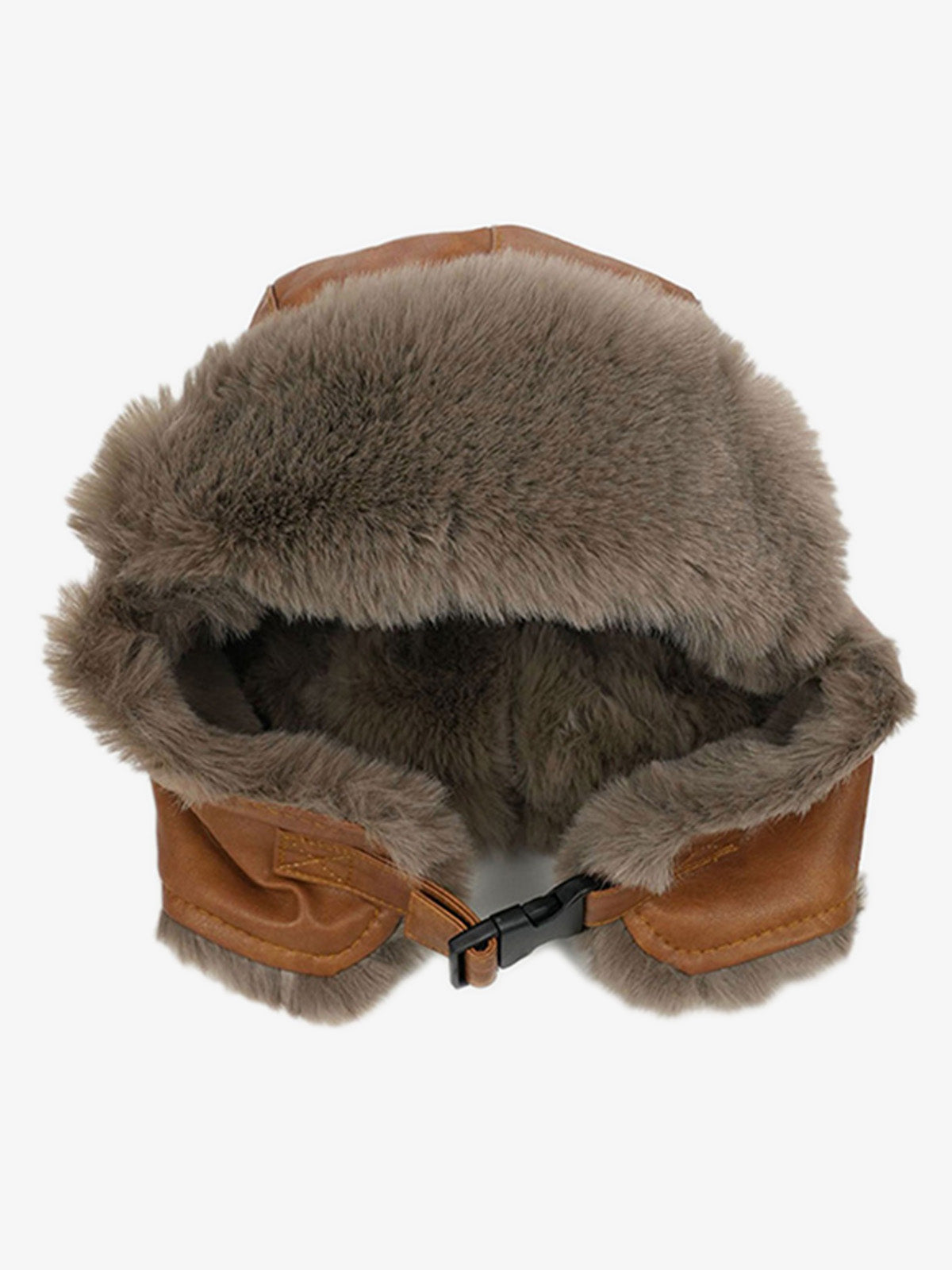Vintage Distressed Leather Plush Trapper Hat 
