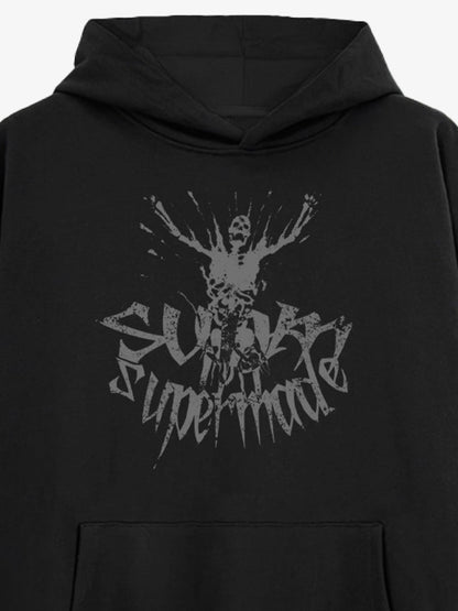 THE SUPERMADE Oversized Black Hoodie with Graphic Print Design 