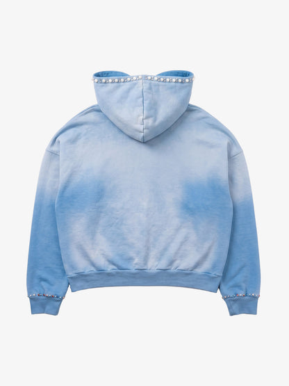 Gradient Washed Distressed Rhinestone And Pearl Hoodie