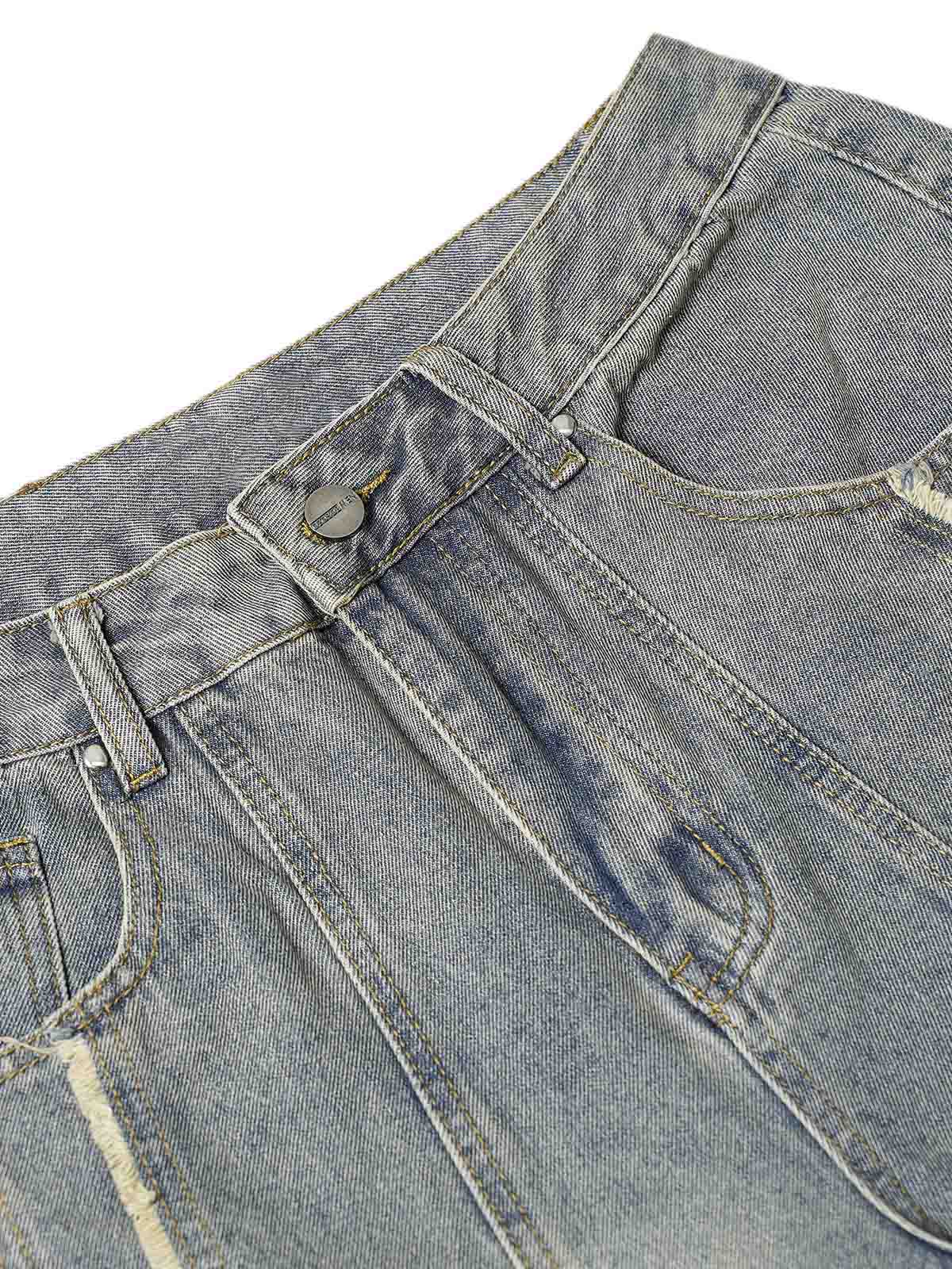 Thesupermade Washed Distressed Raw Edge Baggy Jeans