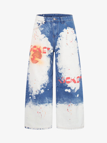 Bleached Paint Splatter Graphic Jeans 