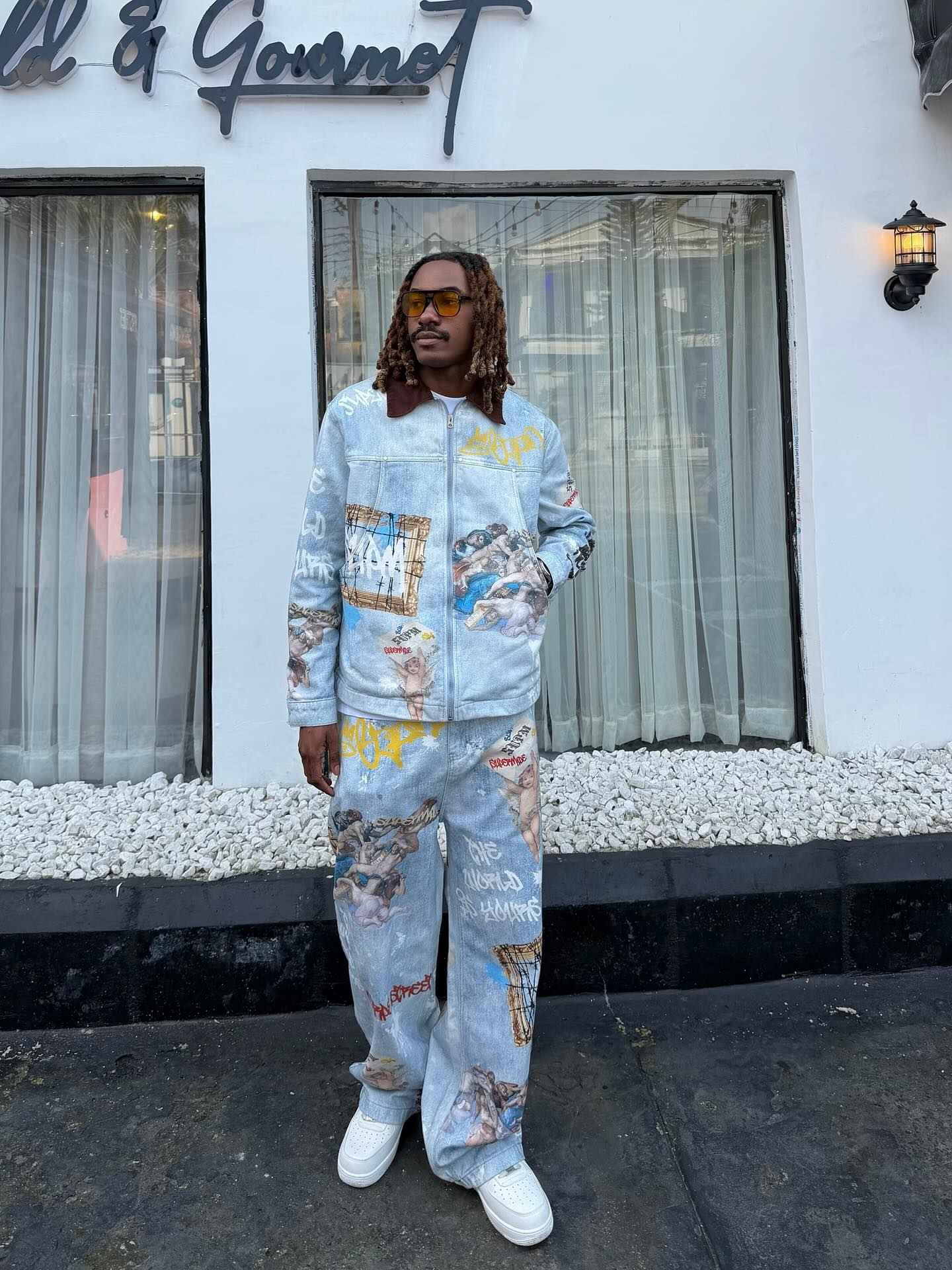 Artistic Patches Graphic  Distressed Denim Jacket - 2573