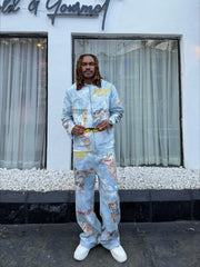 Retro Artistic Graffiti Angelic Prints Baggy Jeans - 2574 