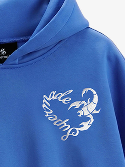 Faux Fur Hooded Sweatshirt with Embroidered Scorpion Graphic