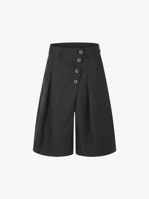 Multi-Button Diagonal-Placket Tailored Shorts